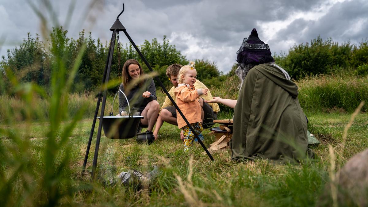 Family at at fire ring