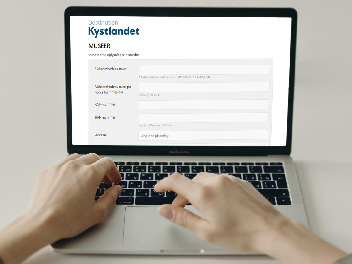 Skærm med tilmeldingsformular til Destination Kystlandet