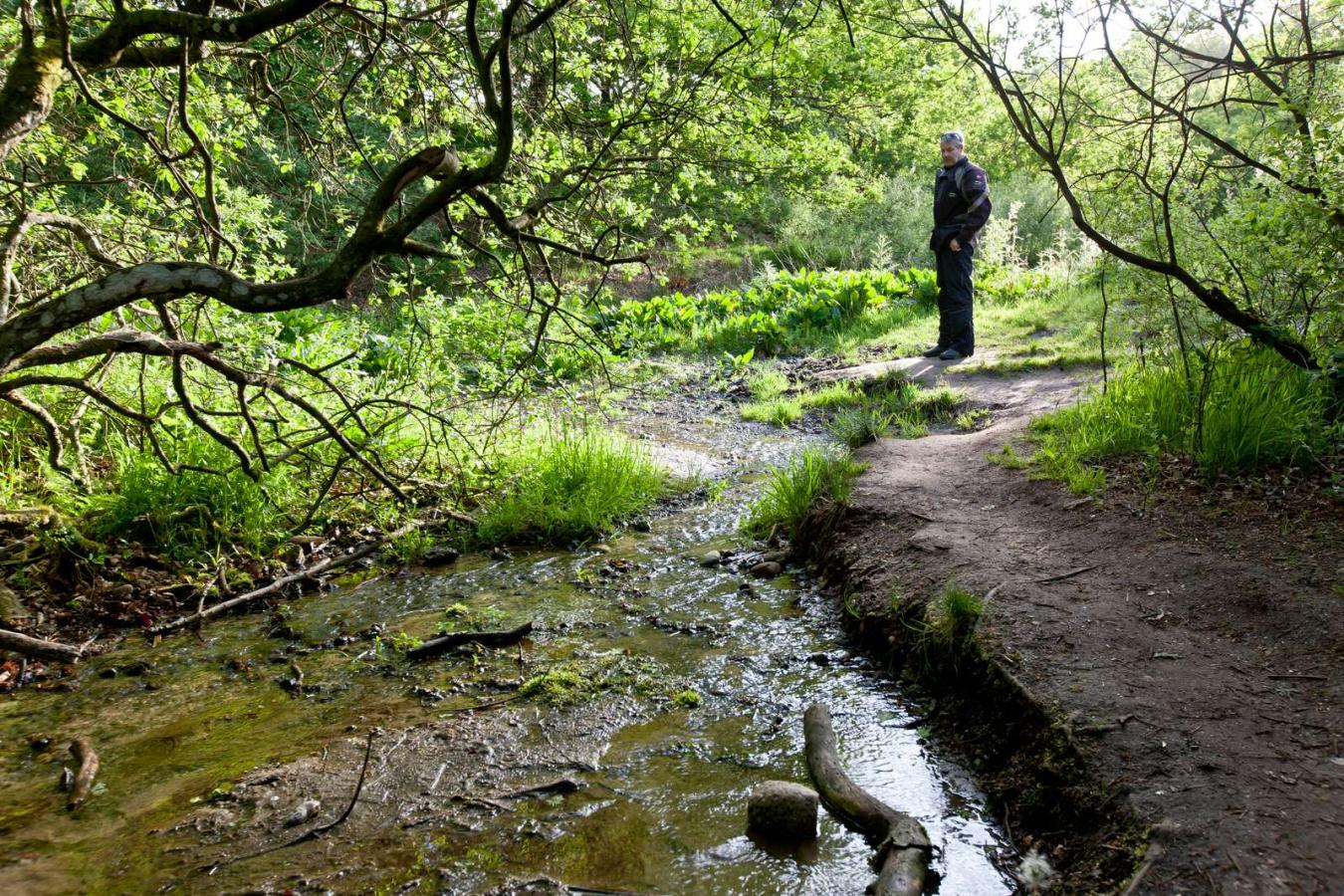 Man standing by the source of Gudenåen river in Tinnet Krat