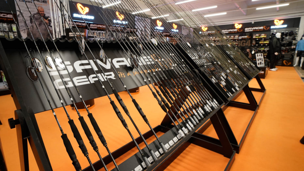Fishing rods in stands at Effektlageret in Horsens