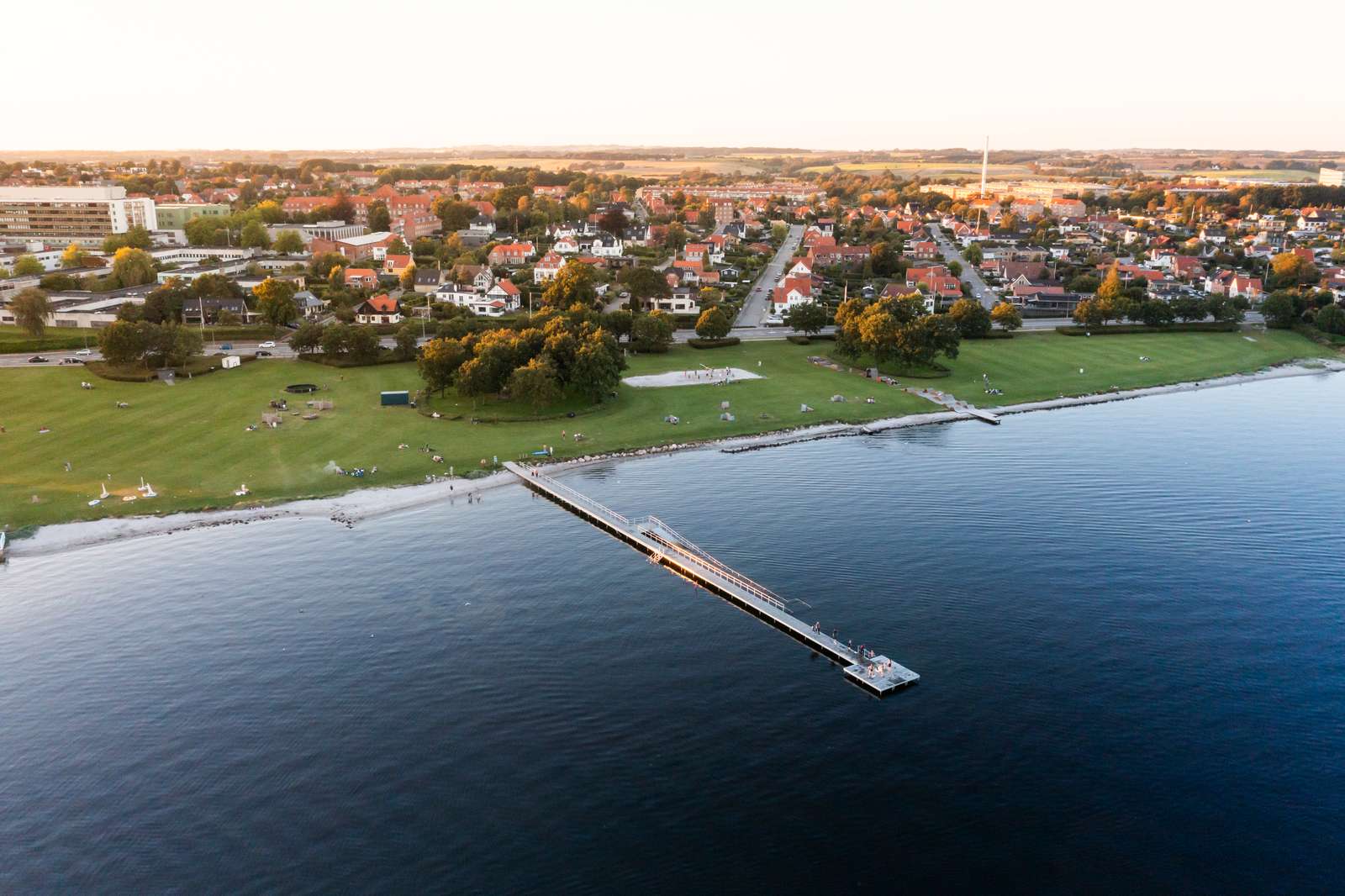 Dronefoto af Langelinie i Horsens