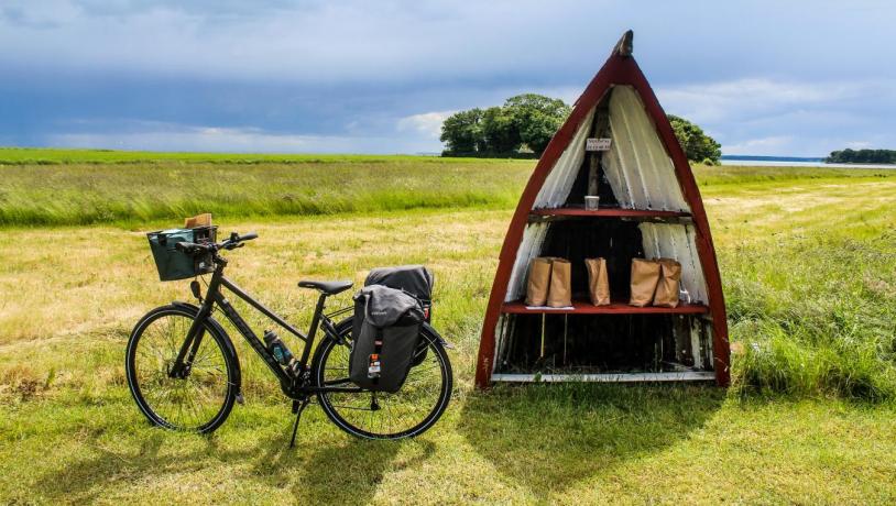 Bicycle and roadside food stall by the inlet Horsens Fjord