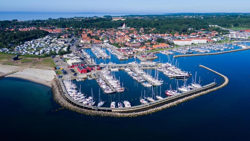 Juelsminde harbour and marina viewed from the sky