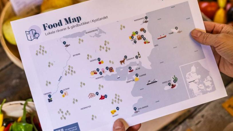 Kort med oversigt over lokale gårdbutikker i Horsens, Odder og Hedensted i Danmark 