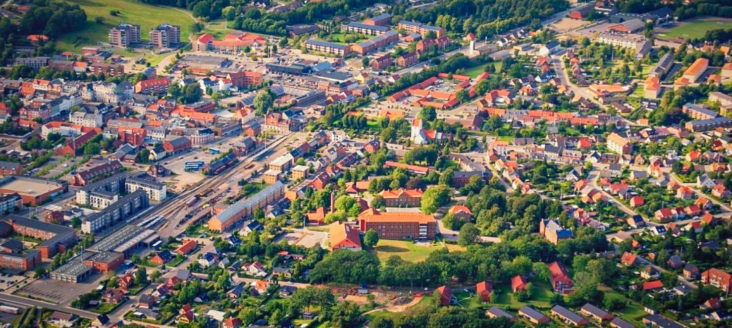 Drone photo of Odder town