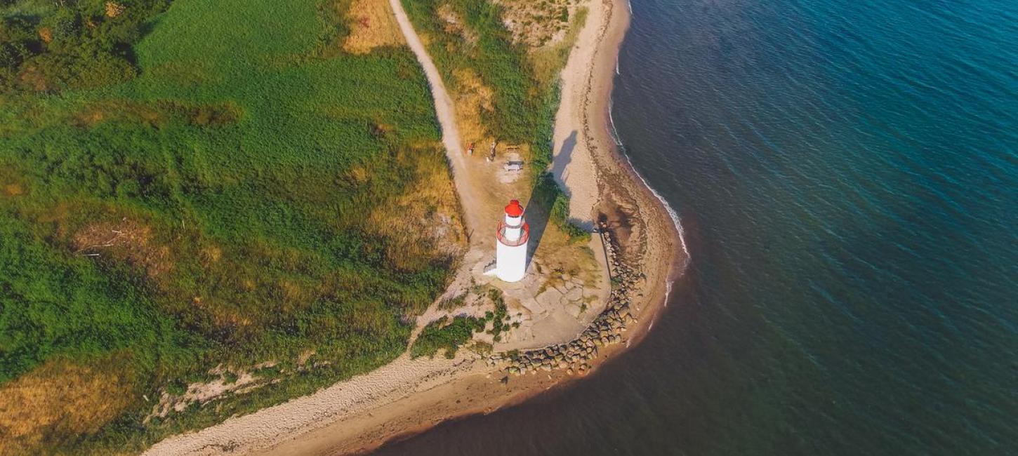 Træskohage Lighthouse viewed from the air