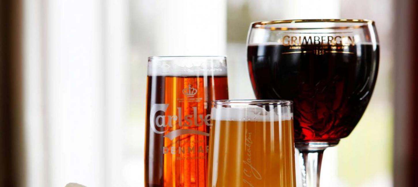 Three kinds of beer in glasses at Restaurant Griffenfelds at Stensballegaard Golf Club
