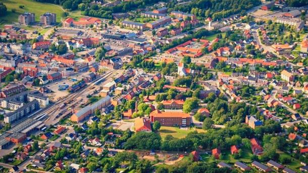 Drone photo of Odder town