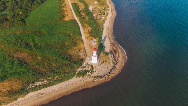 Træskohage Lighthouse viewed from the air