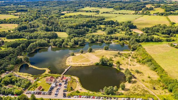 Aerial photo of fishing lakes and the car park at Fyelmose Put & Take