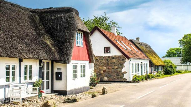 Houses seen from the main street on idyllic Alrø in Horsens Fjord - part of Destination Coastal Land