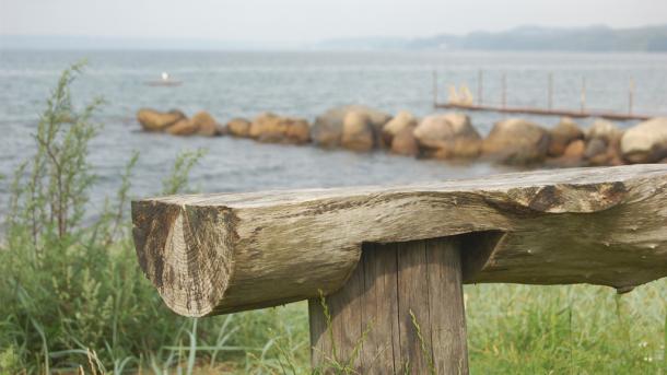 Bænk ved vandet i Daugård Strand