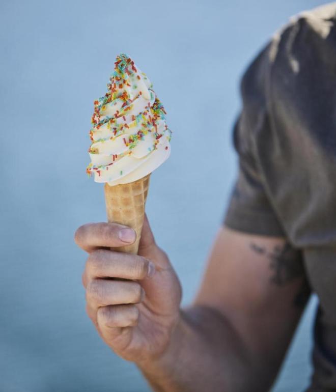Soft ice served in a waffle cone