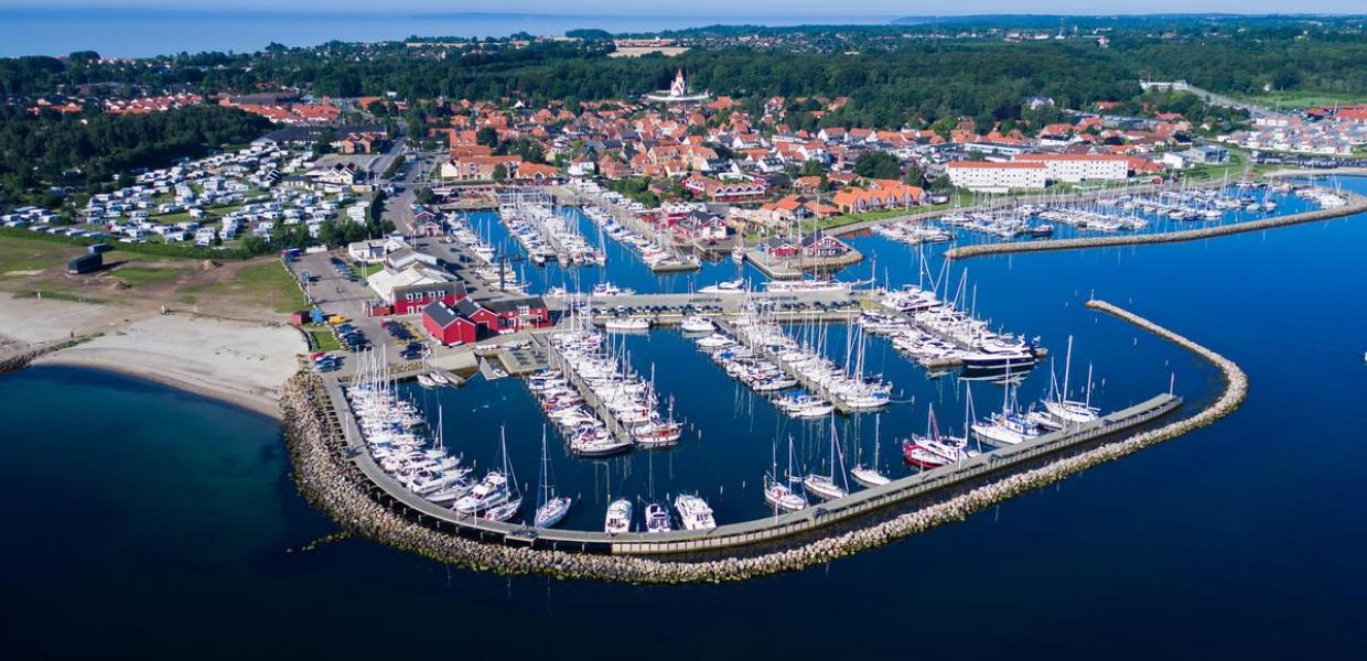 Juelsminde harbour and marina viewed from the sky
