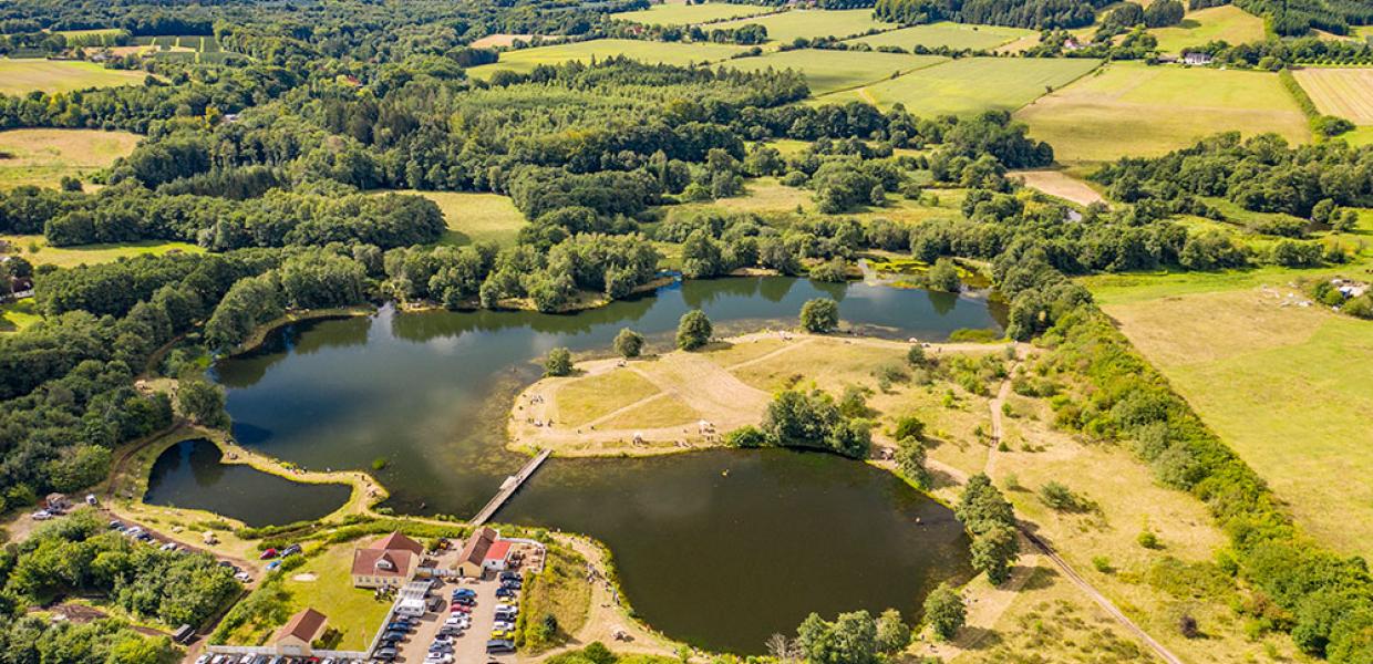 Aerial photo of fishing lakes and the car park at Fyelmose Put & Take