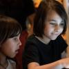 Two children playing with an interactive exhibition at the Industrial Museum in Horsens 