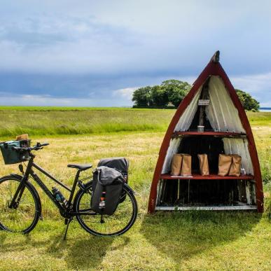 Bicycle and roadside food stall by the inlet Horsens Fjord