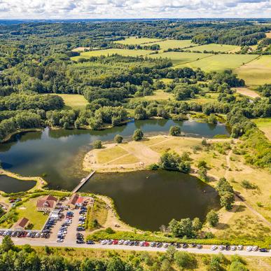 Aerial photo of fishing lakes and the car park at Fyelmose Put & Take