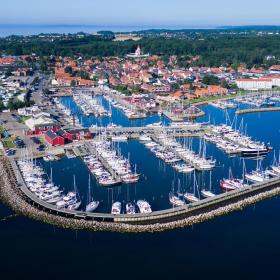 Juelsminde harbour and marina viewed from the sky