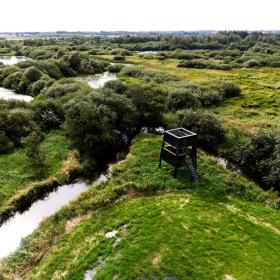 Drone photo of Uldum Marsh and the birdtower in the Costal land