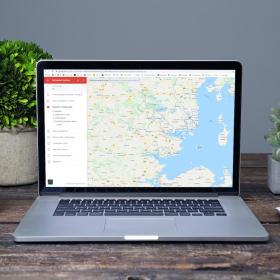 Screen with Google Maps of cycle routes in the Coastal Land