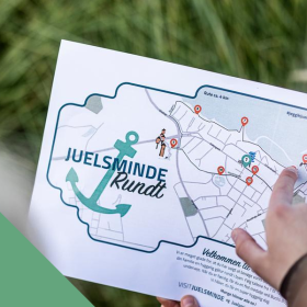 The treasure map for the Juelsminde Rundt treasure hunt - one of four treasure hunts in Destination Coastal Land