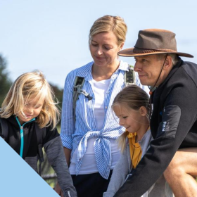 Family on the Tunø Rundt treasure hunt - one of four treasure hunts in Destination Coastal Land