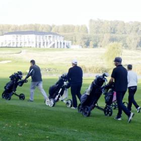 Four golf players on the course at Stensballe Golf Club