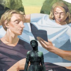 Large gable painting at Kulturstationen in Horsens by street art artist Welin