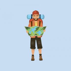 Illustration of a man discovering Tunø in Destination Coastal Land
