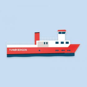 Illustration of the Tunø Ferry between Hou and Tunø in Destination Coastal Land