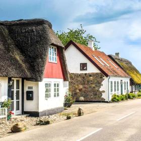 Houses seen from the main street on idyllic Alrø in Horsens Fjord - part of Destination Coastal Land
