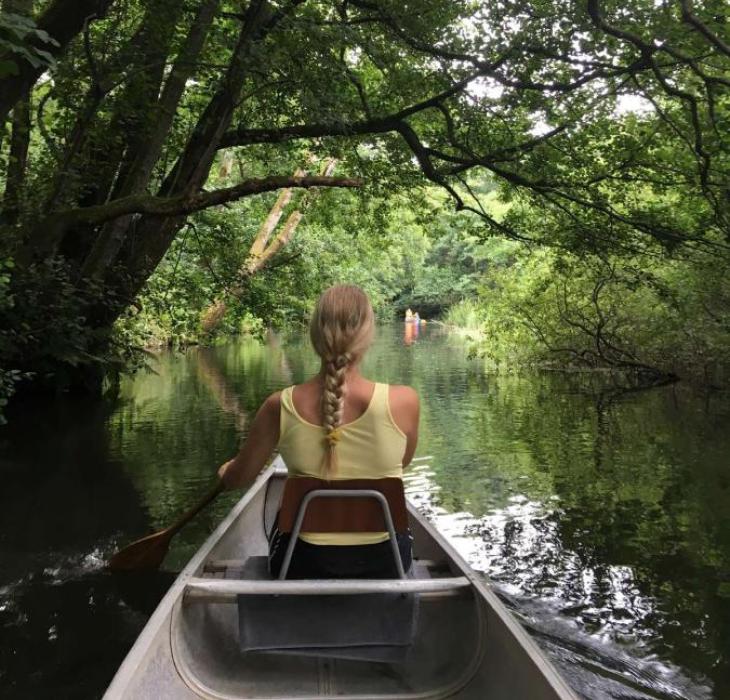 In a canoe on the river Gudenåen at Klostermølle